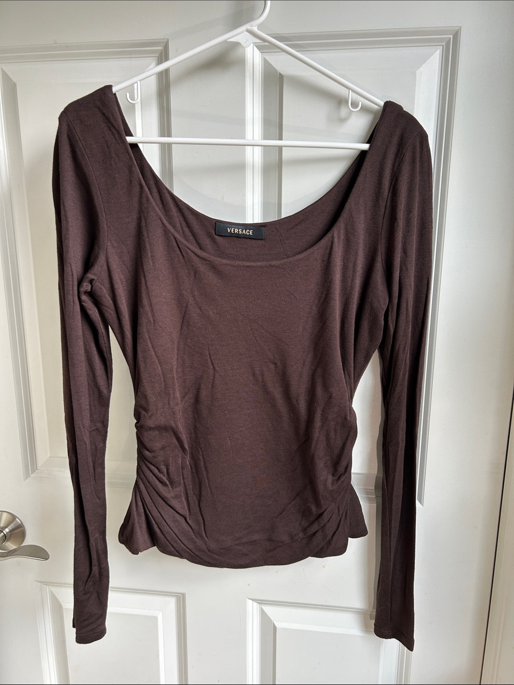 Versace Brown Long-Sleeve Scoop Neck Top